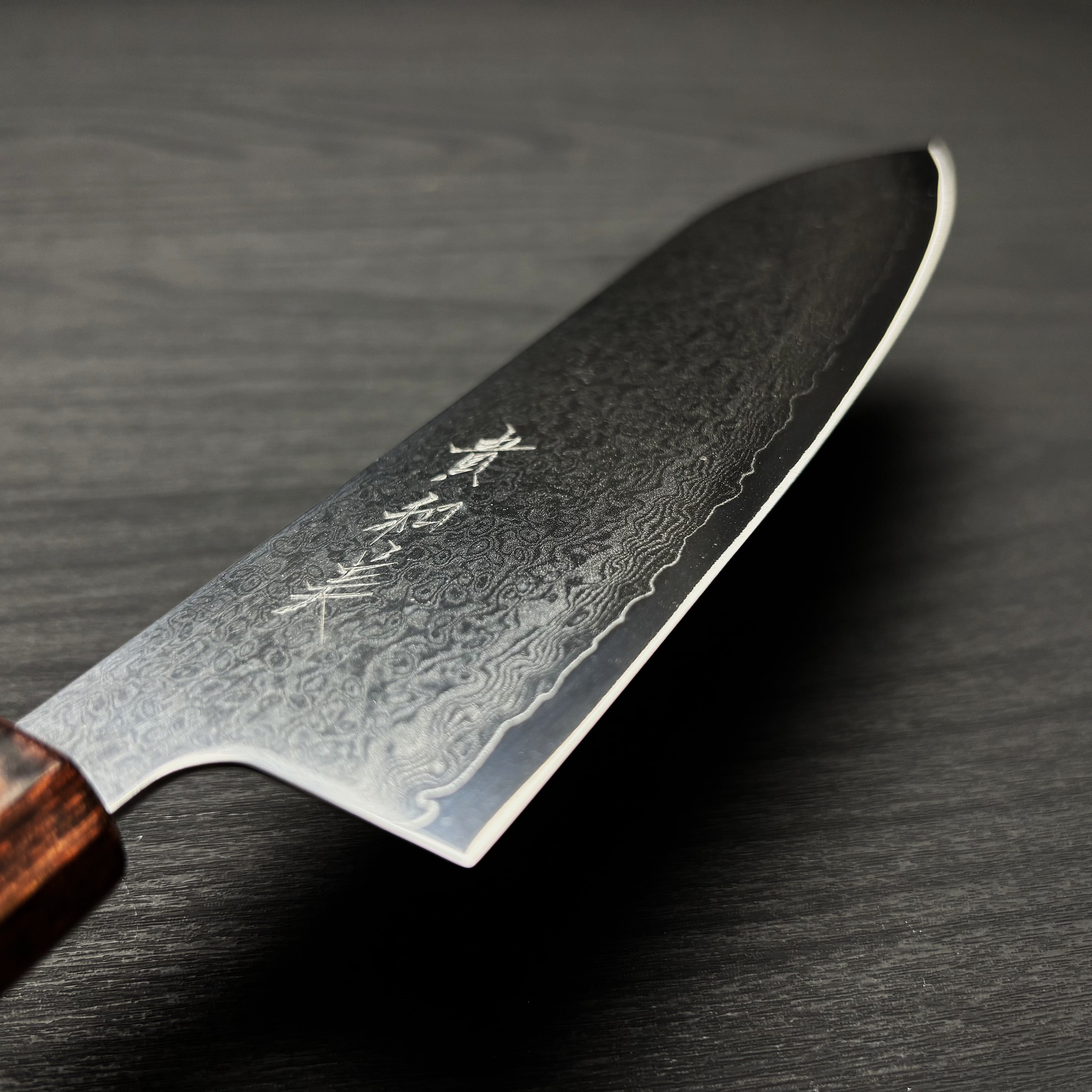 VG10割込 33層ダマスカス 三徳170mm 八角茶柄