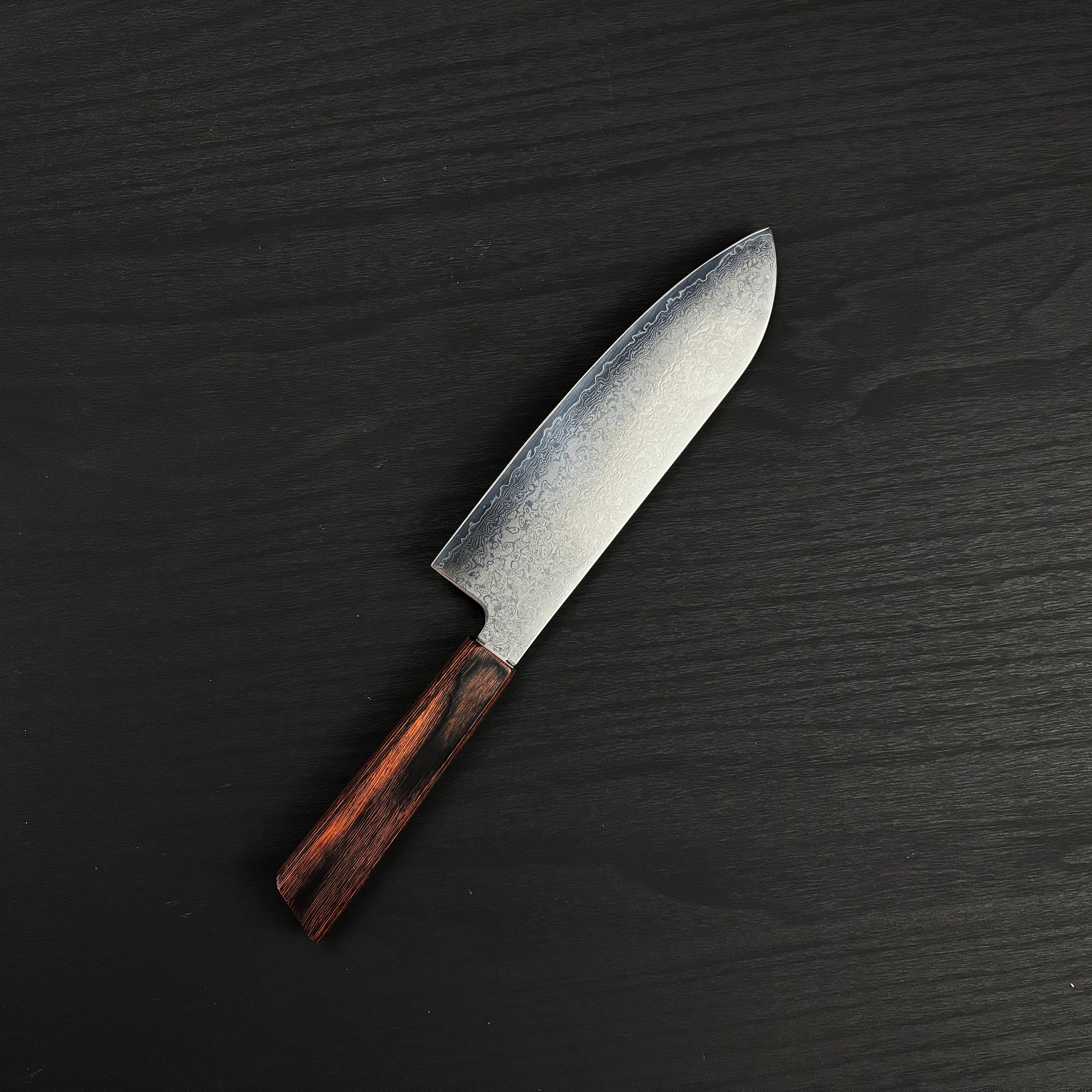 VG10割込　33層ダマスカス　三徳170mm　八角茶柄