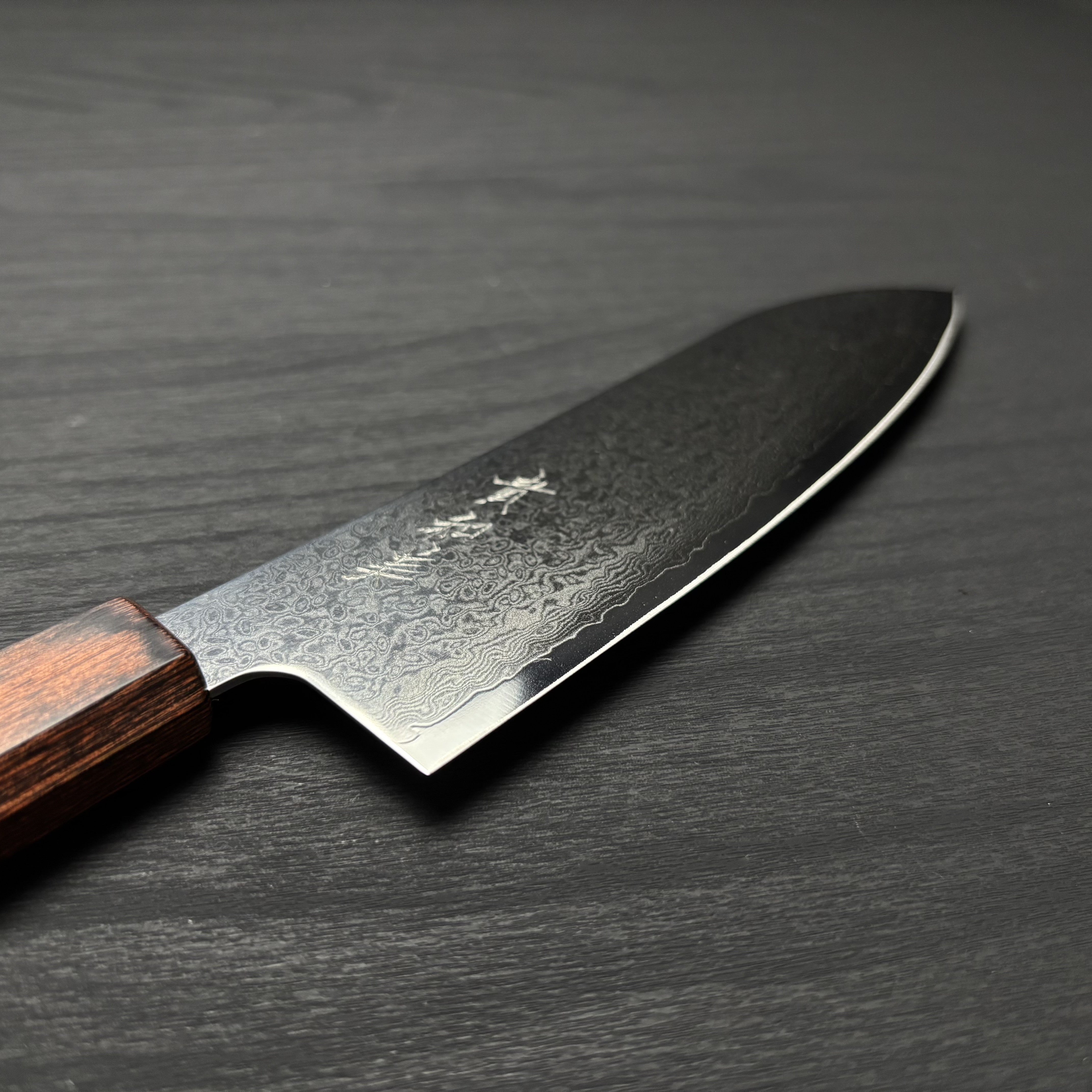 VG10割込　33層ダマスカス　三徳170mm　八角茶柄
